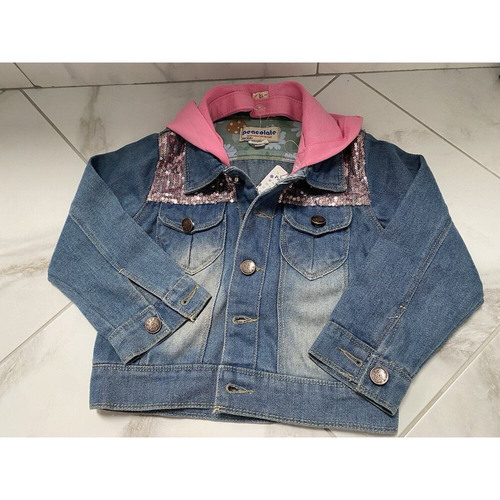 Peacolate denim jacket w/pink hood sz 2/3 yrs girls NWT